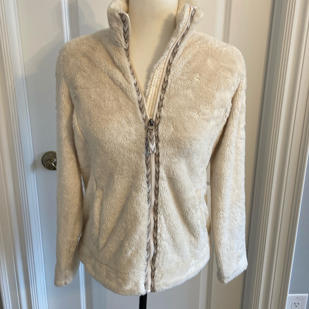 Warm and Cozy Royal Robbins Ivory Faux Fur Zip Cardigan/Jacket. Size Small